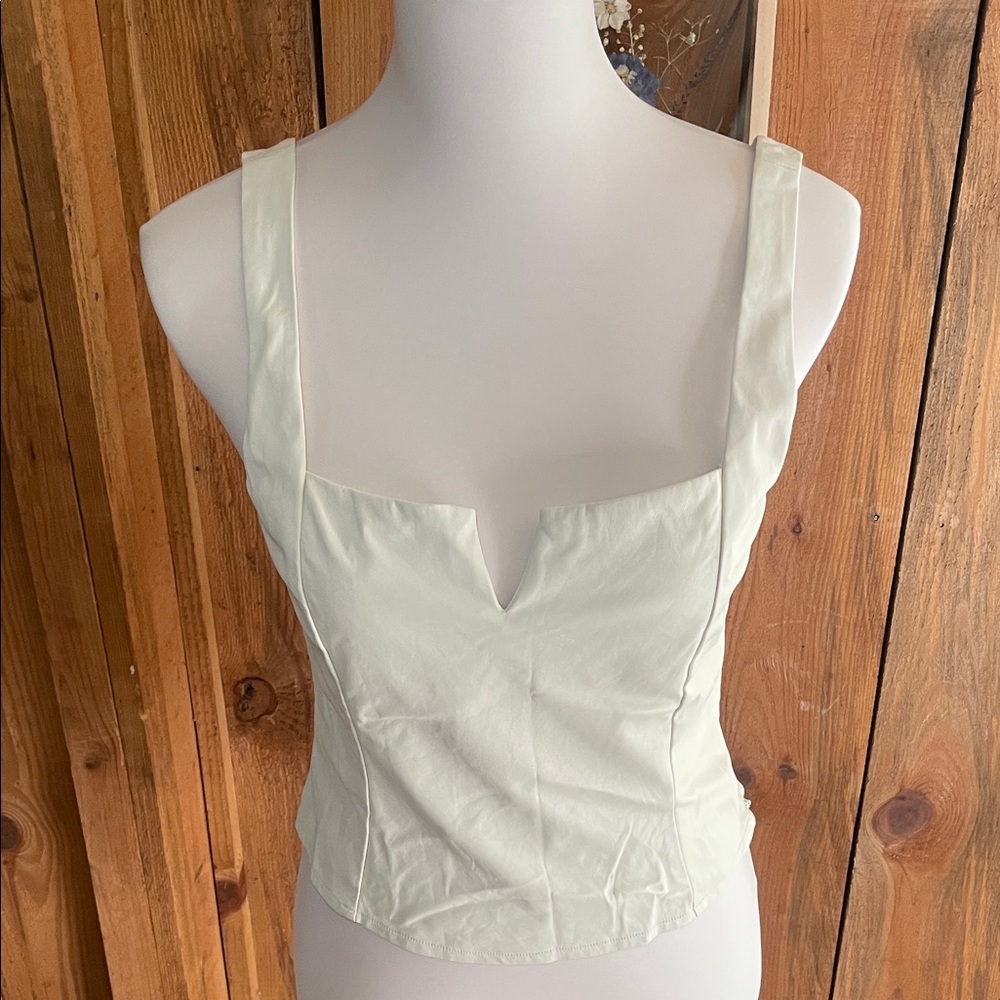 Lucy Paris Cream Faux Leather Tank Top